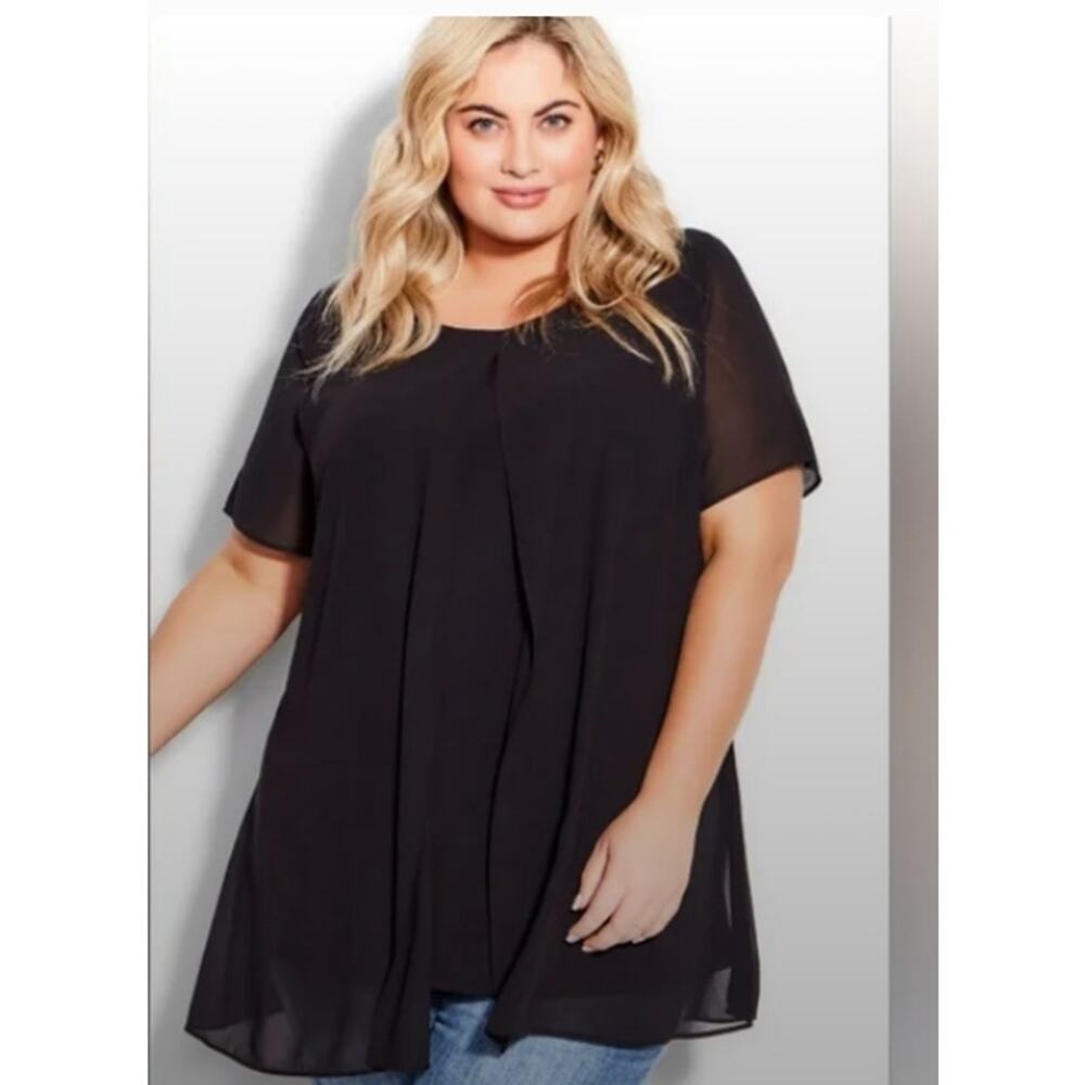 Arna York Collection Tunic Liv Overlay MM Black Chiffon Size 22/24 NWT